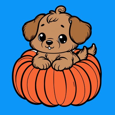 cute little puppy in a pumpkin