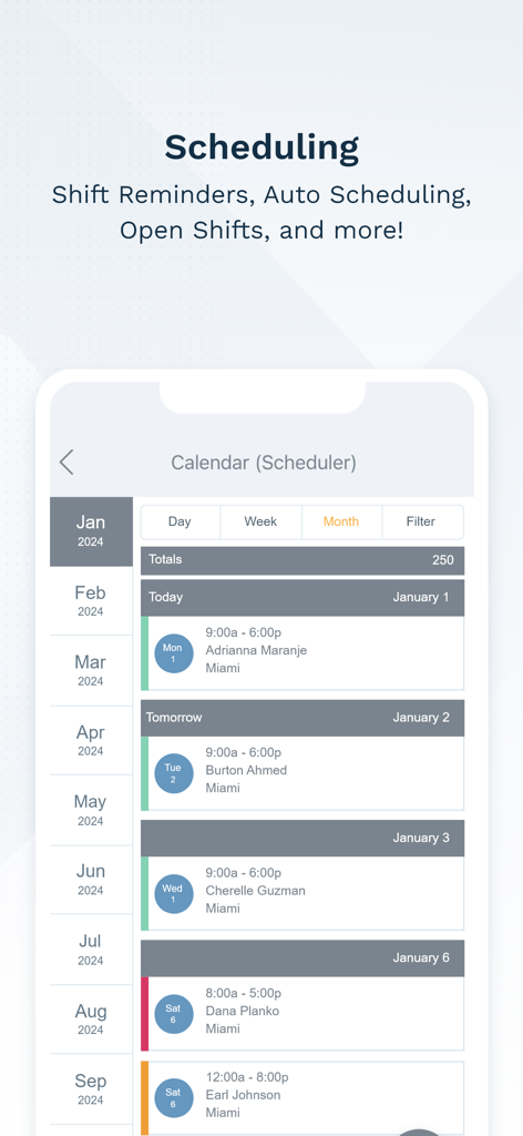 WorkEasy Software - WorkEasy Software mobile app interface showing employee shifts and daily schedules in a calendar view