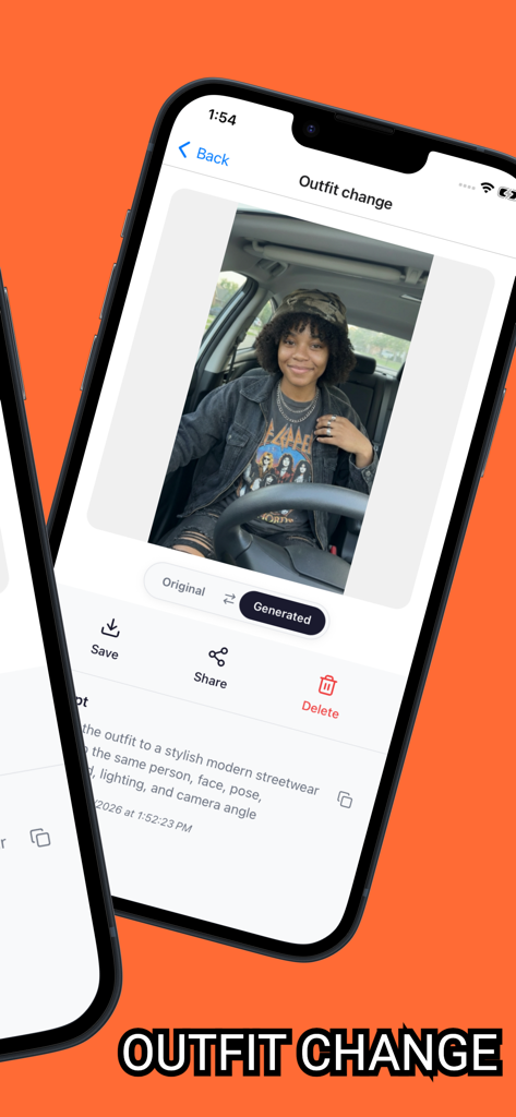 Bloom: AI photo editor - Tela do aplicativo editor de fotos Bloom AI exibindo o recurso de mudança de roupa.