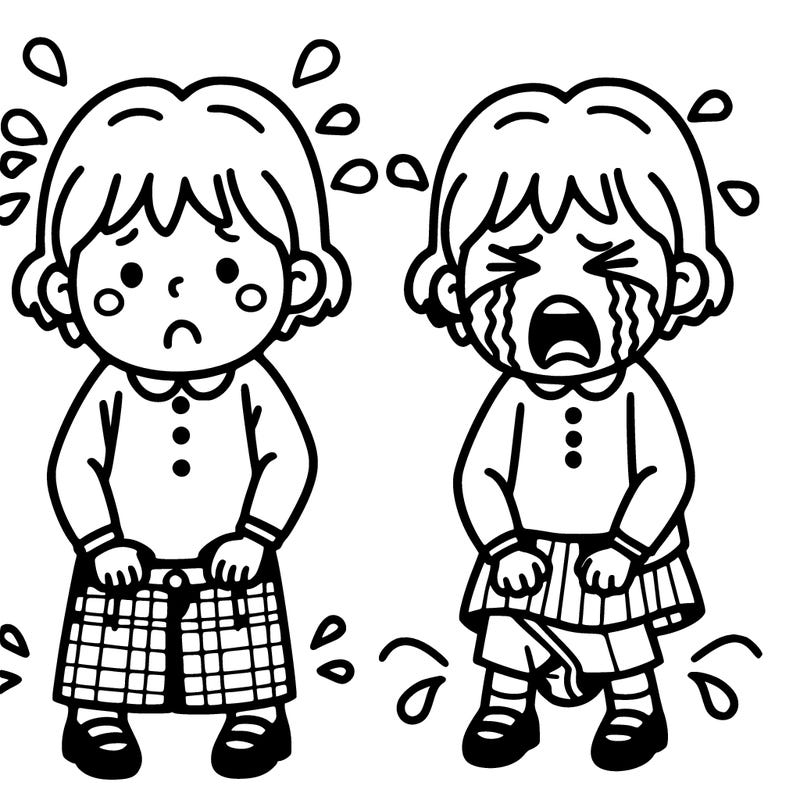 girl is crying because she peed her pants