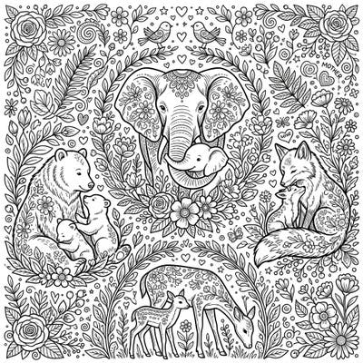 Immerse yourself in the beauty of nature's maternal love with this intricate Mother's Day coloring page. Featuring heartwarming scenes of wildlife mothers and their babies, it's a perfect way to celebrate this special day with creativity.