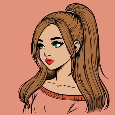 realistic girl with a high ponytail
