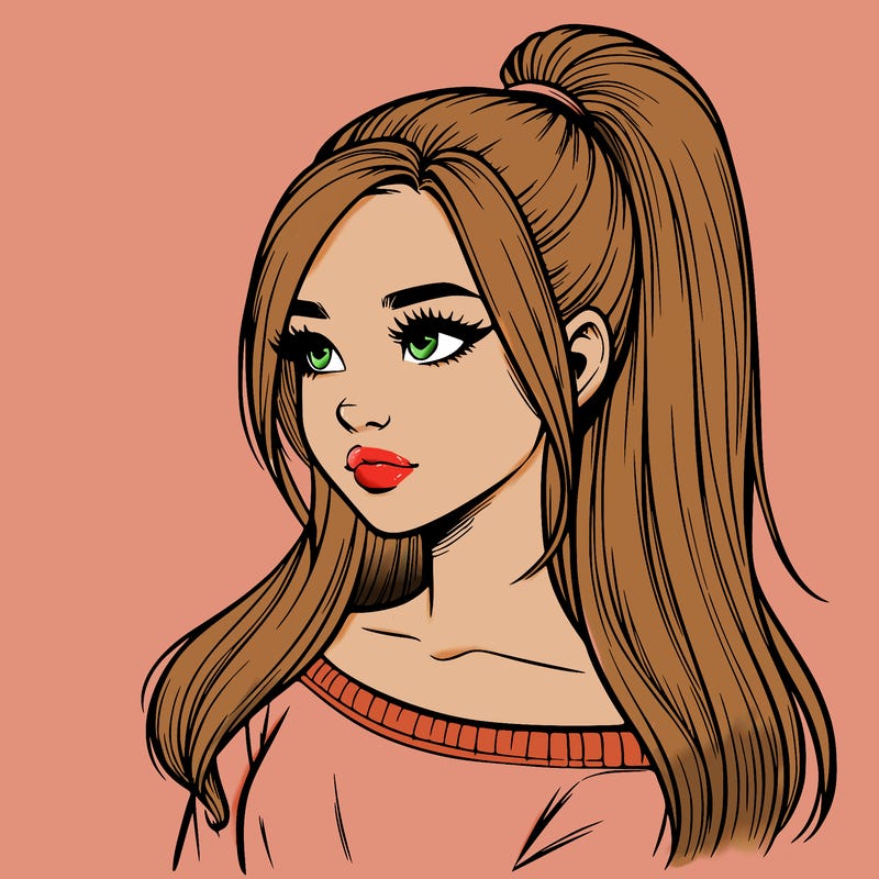 realistic girl with a high ponytail