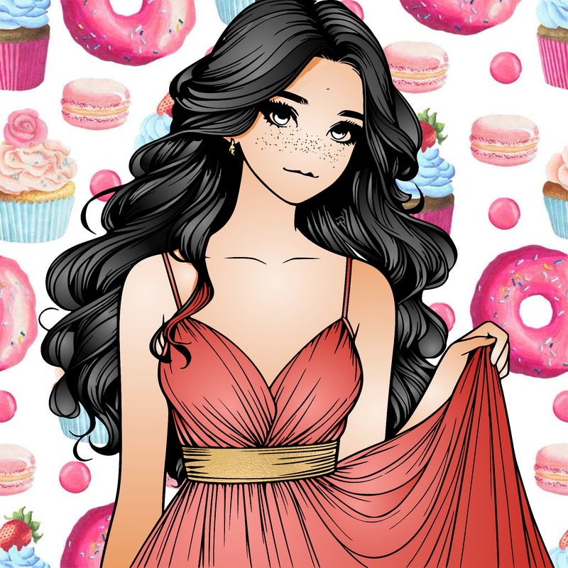 realistic girl in flowy silky prom dress