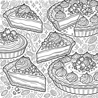 Unleash your creativity with this delightful chocolate cream pie coloring page, perfectly designed for teens. Explore intricate details of decadent desserts, complete with whipped cream and chocolate shavings.