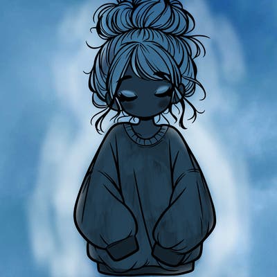 girl with baggy sweatshirt and messy bun