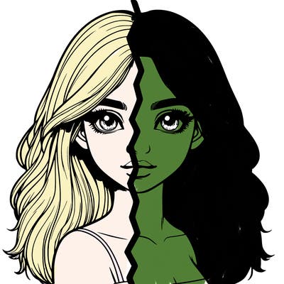 realistic girl split into two