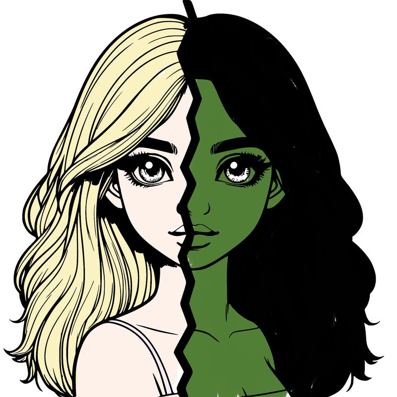 realistic girl split into two