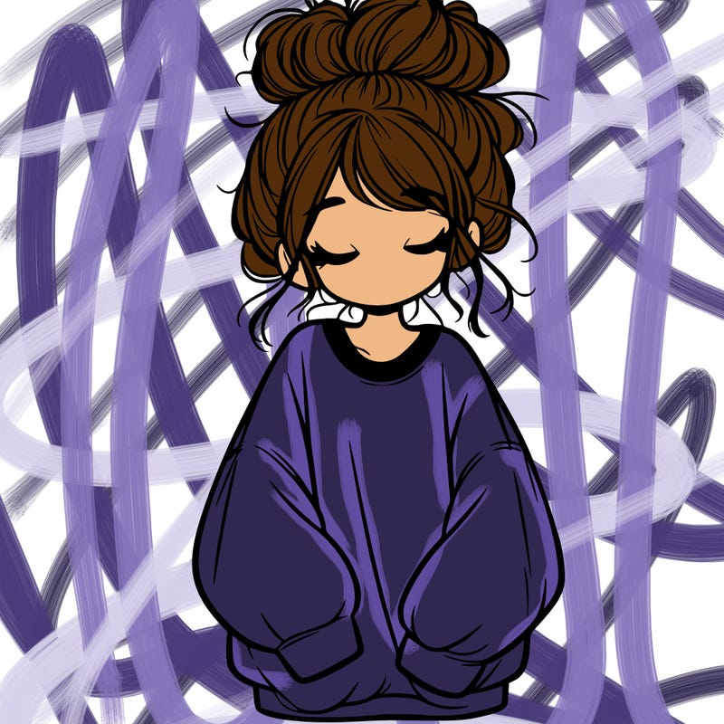 girl with baggy sweatshirt and messy bun