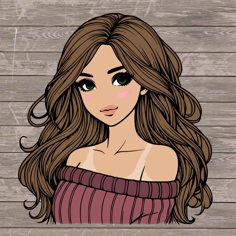 realistic girl with long hair and off shoulder sweater