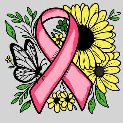 cancer awareness symbol with flowers and butterflies