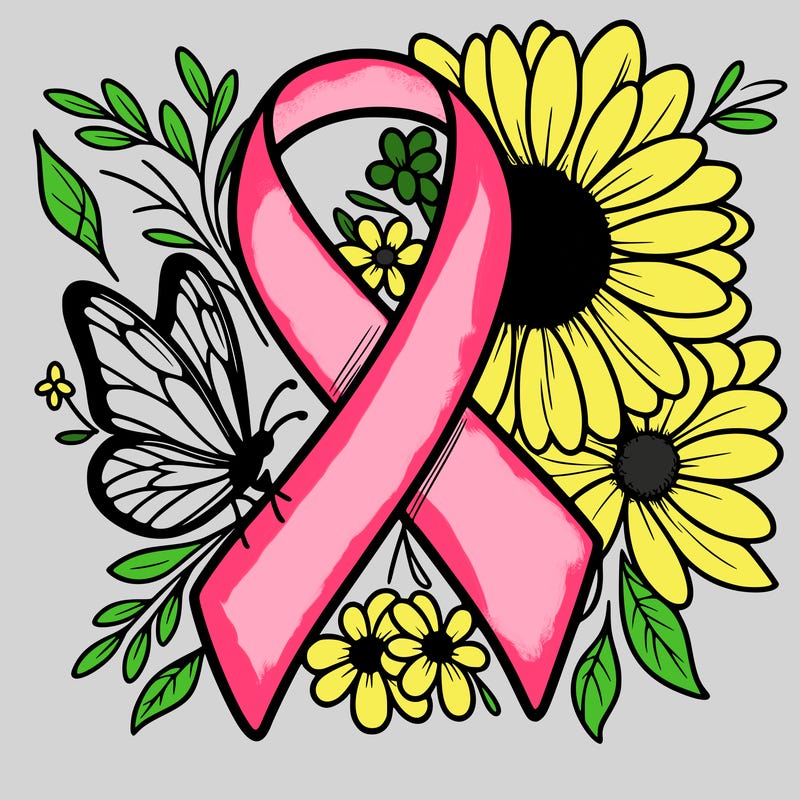 cancer awareness symbol with flowers and butterflies