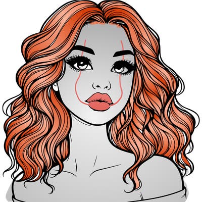 realistic girl with wavy hair and lips