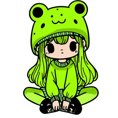 a girl wearing a frog hat and some frog socks