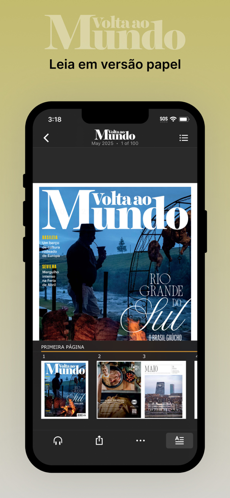 Volta ao Mundo - Smartphone displaying the digital edition of Volta ao Mundo travel magazine