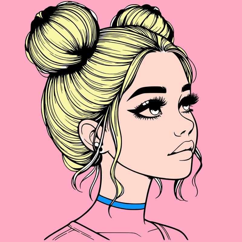 realistic girl with buns on the top of her head