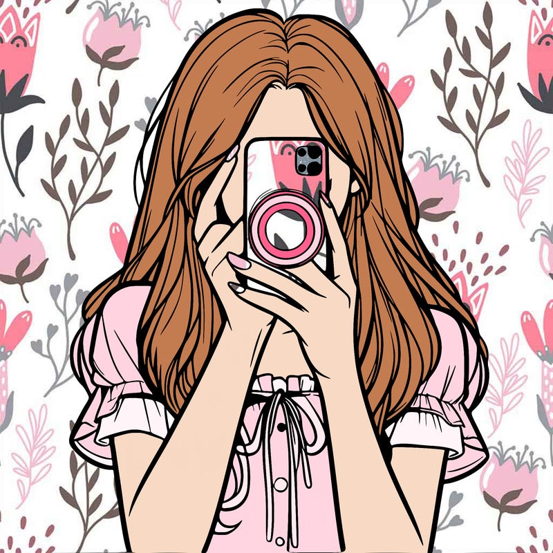 a realistic girl holding her phone taking pictures