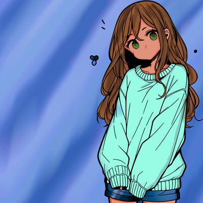 manga teen girl  in a sweater and baggy pants