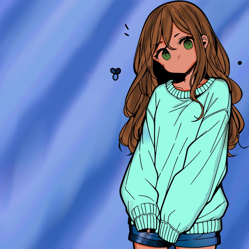manga teen girl  in a sweater and baggy pants