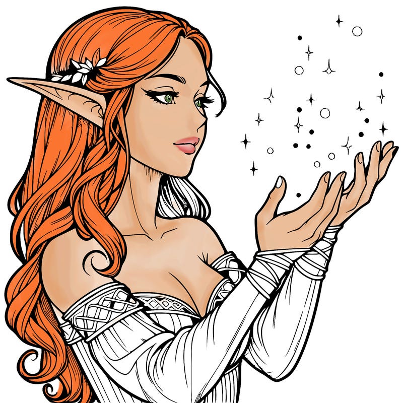 realistic elf girl doing magic