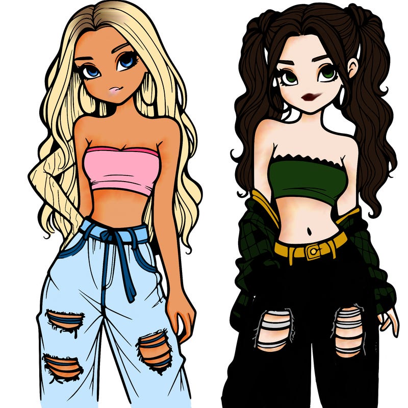 2 girls in crop tops and baggy jeans ripped