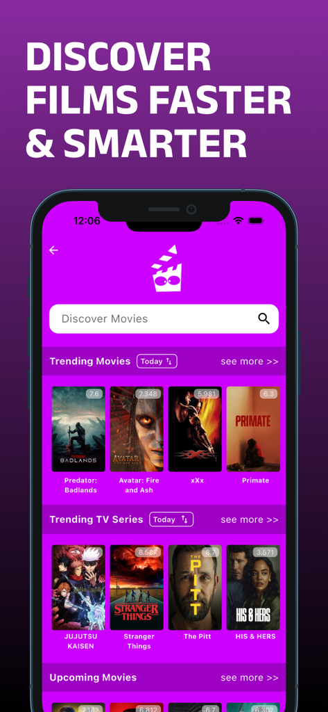 Lok l0k App-Oberfläche mit trendigen Film- und TV-Serienkategorien