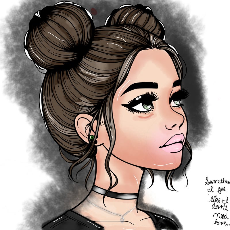 realistic girl with buns on the top of her head