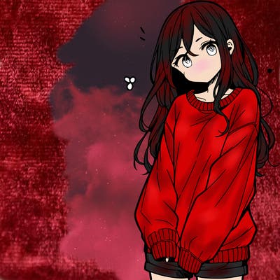 manga teen girl  in a sweater and baggy pants