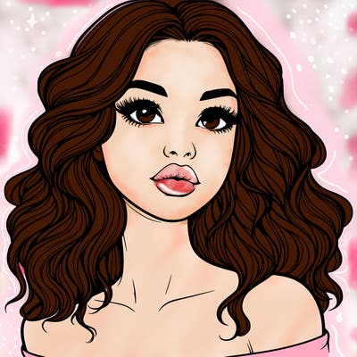 realistic girl with wavy hair and lips