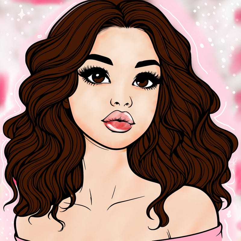 realistic girl with wavy hair and lips