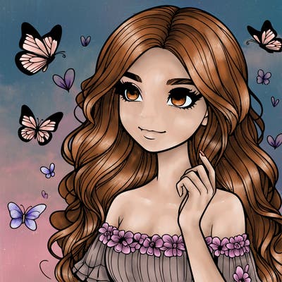 realistic pretty girl with butterflies