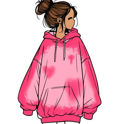 realistic girl with a oversized sweatshirt on and a bun