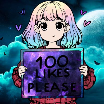 a girl holding a sign saying 100 likes please
