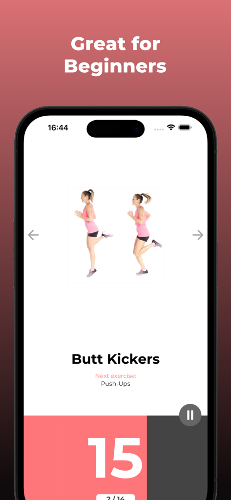 Bikini Body Challenge - Bikini Body Challenge app screen showing butt kickers exercise for beginners