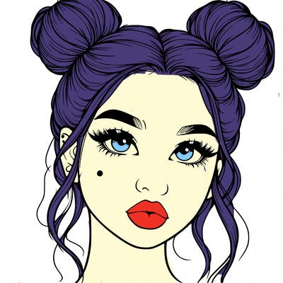 realistic girl with two buns on her hair and lips