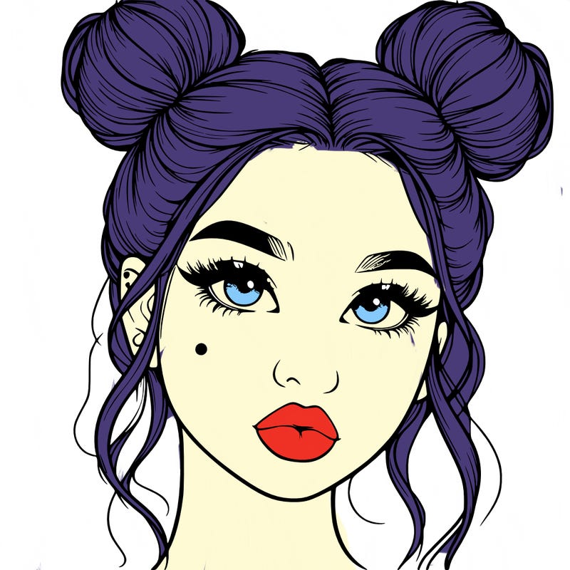 realistic girl with two buns on her hair and lips