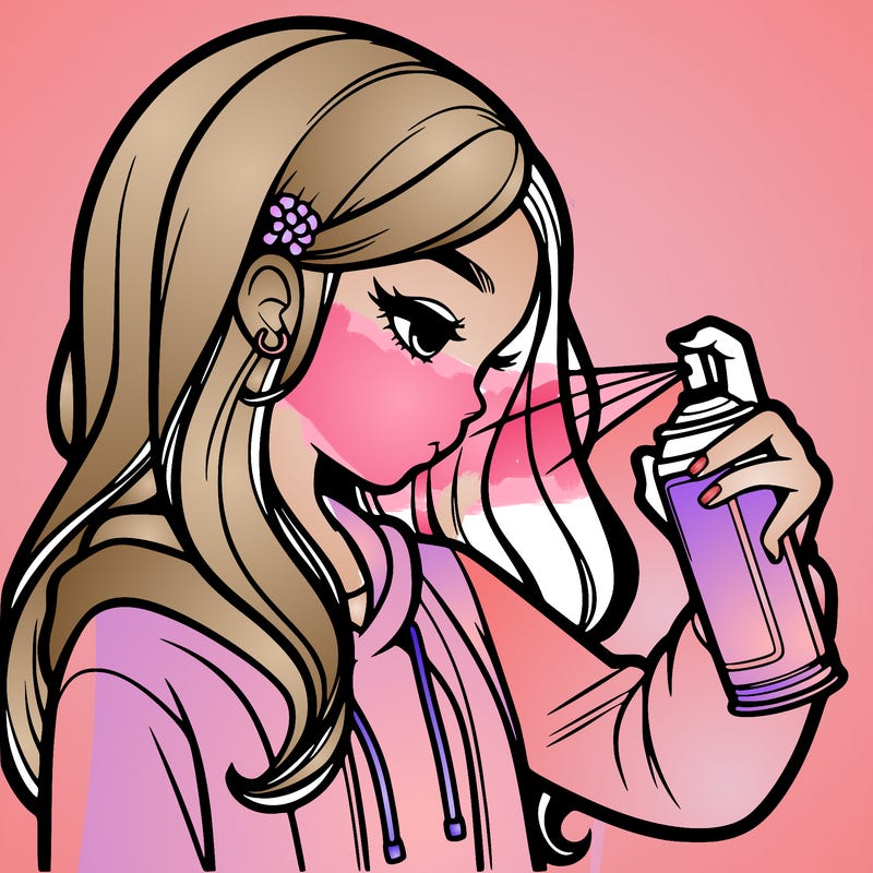 a realistic girl spray painting