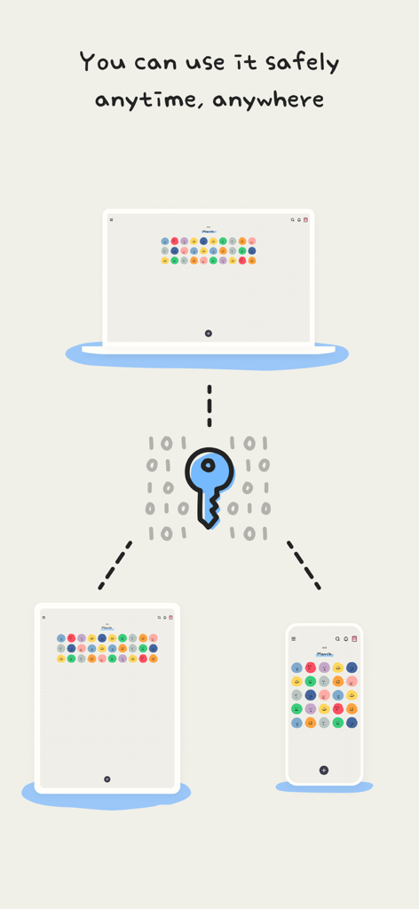 MOODA - MOODA app interface on multiple devices with a central security key icon
