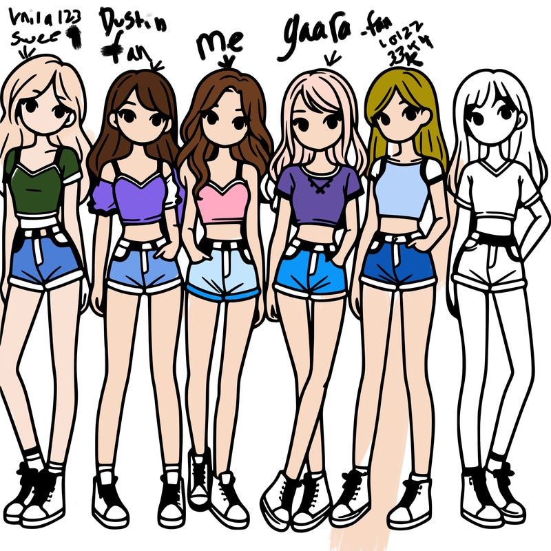 a group of girls wearing crop tops and shorts