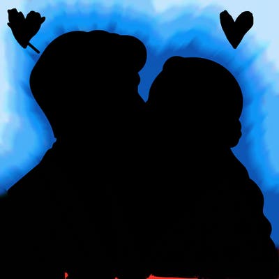 man woman is kissing