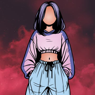 realistic girl faceless with baggy pants and a crop top