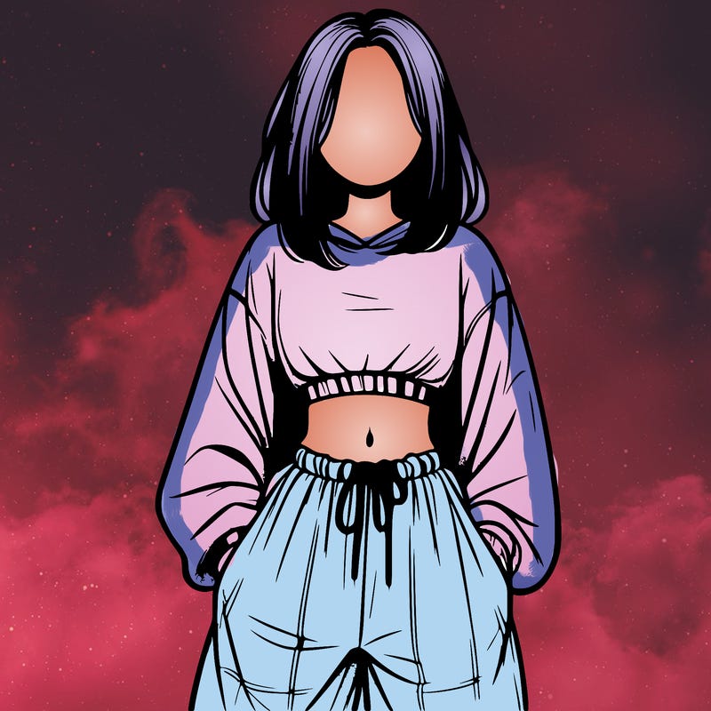 realistic girl faceless with baggy pants and a crop top