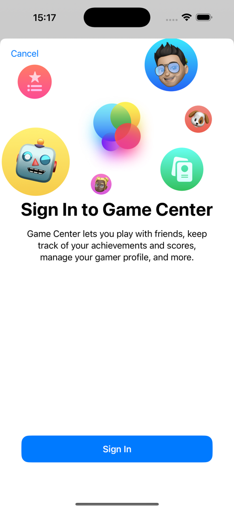 True Color - Special Edition - Sign in screen for Apple Game Center integration in True Color Special Edition