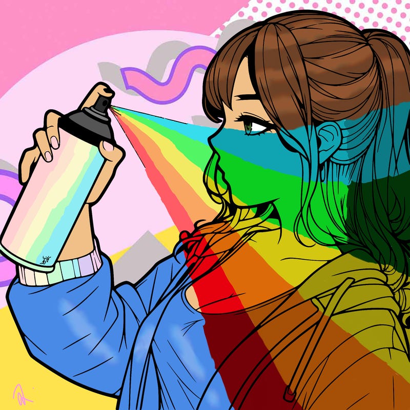 a realistic girl spray, painting