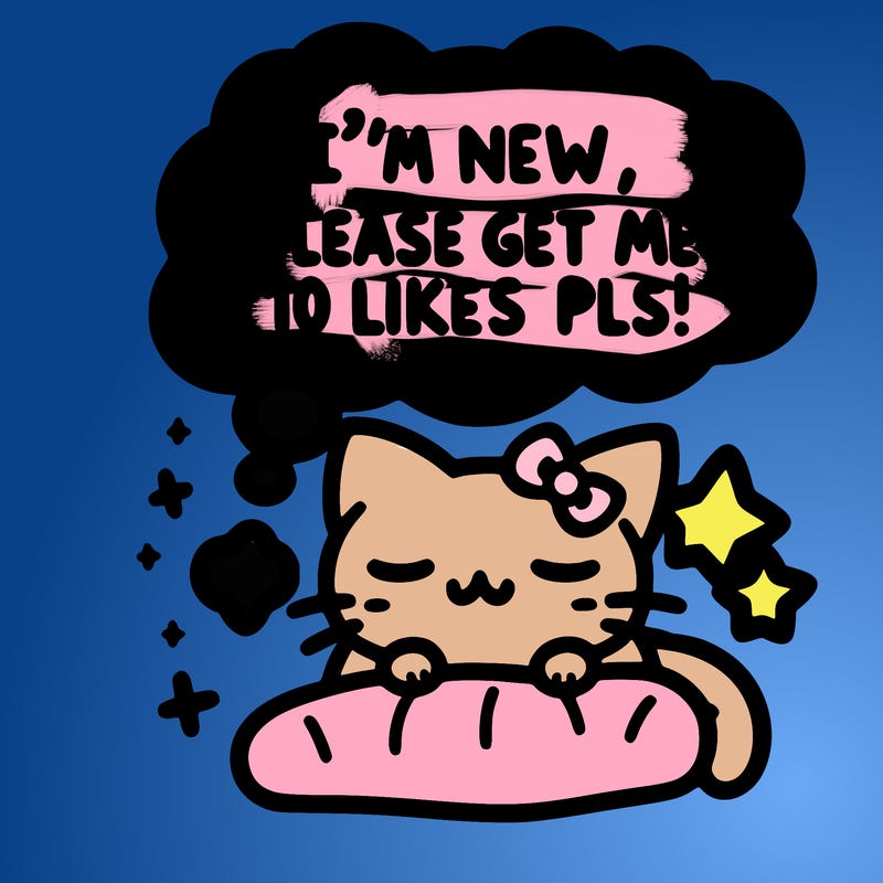 kitty taking a nap dream talking and saying "i'm new, please get me at least 10 likes pls!!"