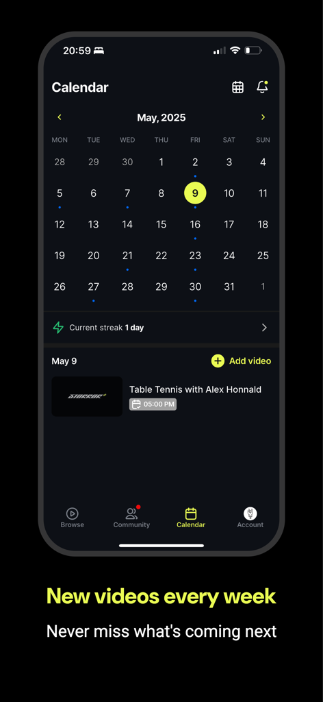 毎週の動画リリーススケジュールと今後のコンテンツを示すカレンダーを表示するSTORROR plusアプリのモバイルインターフェース