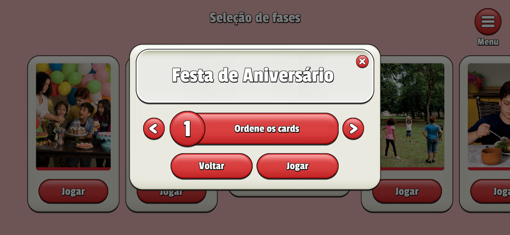Conto & Reconto - Level selection interface for the birthday party story in the Conto and Reconto app.