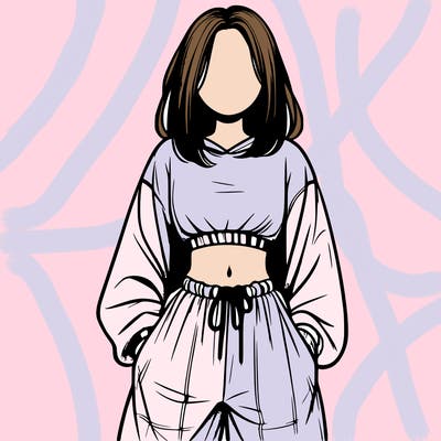 realistic girl faceless with baggy pants and a crop top