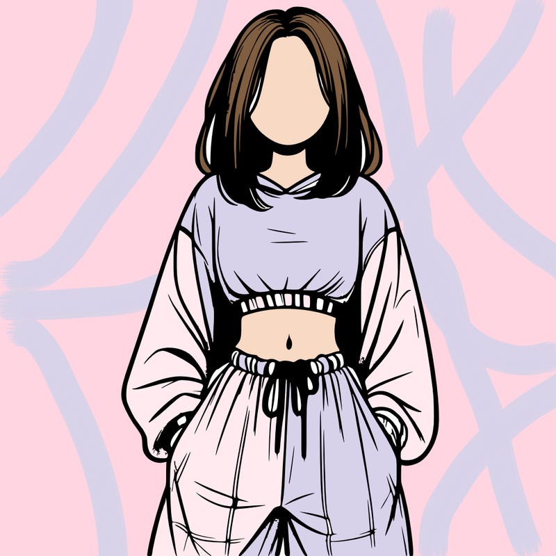 realistic girl faceless with baggy pants and a crop top