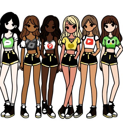 a group of girls wearing crop tops and shorts